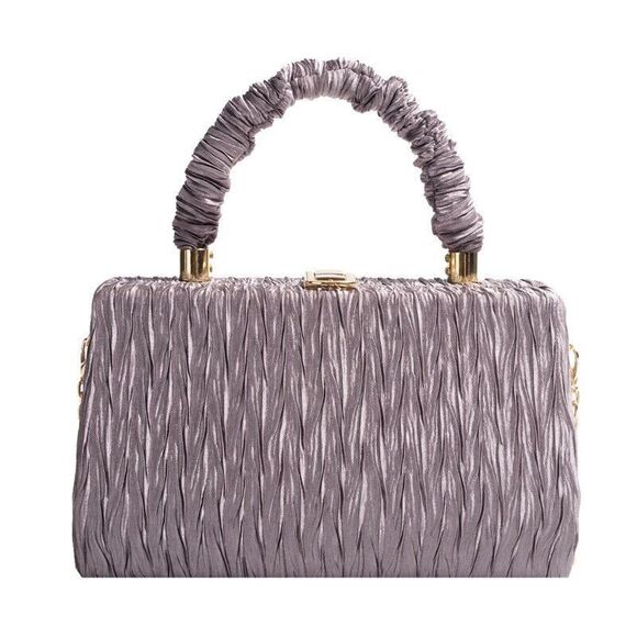 Women's Satin Silver Quilted Clutch Evening  Party Wedding Handbag - Picture 4 of 4